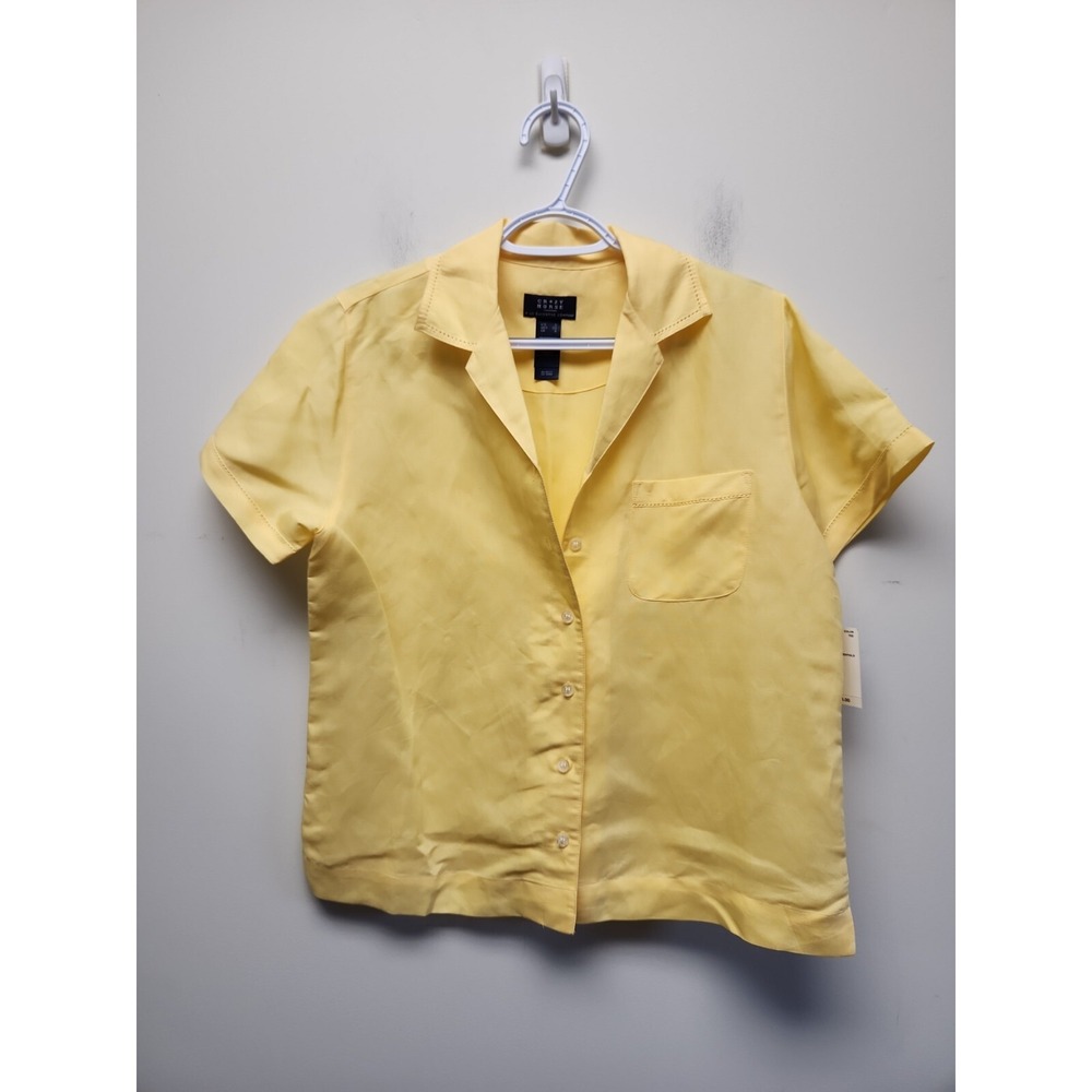 Crazy Horse Liz Claiborne Women Small Yellow Short Sleeve Button Blouse New